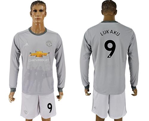 Manchester United #9 Lukaku Sec Away Long Sleeves Soccer Club Jersey